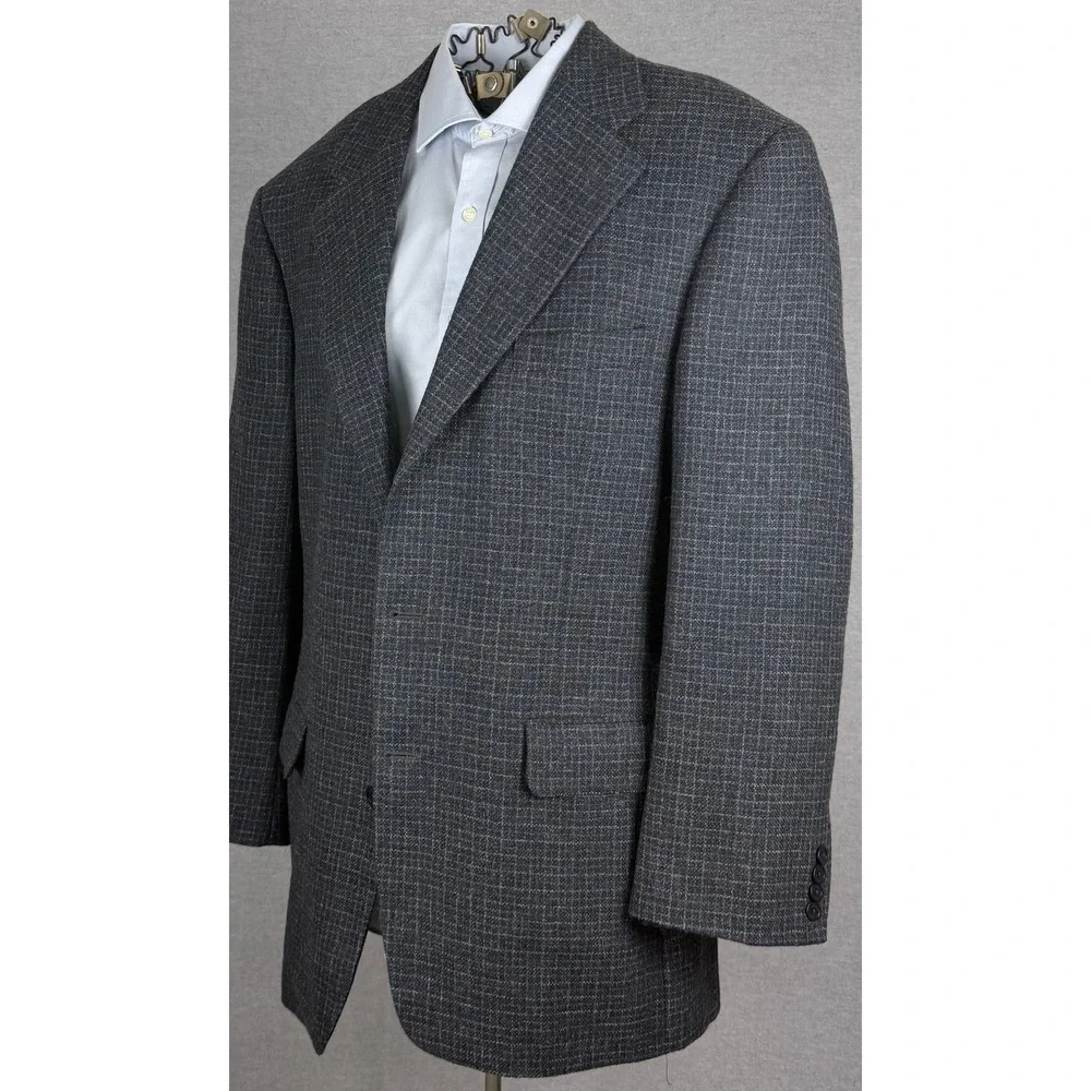 Southwick Mens 42L Sport Coat Blazer Grey Blue Micro Check USA Made